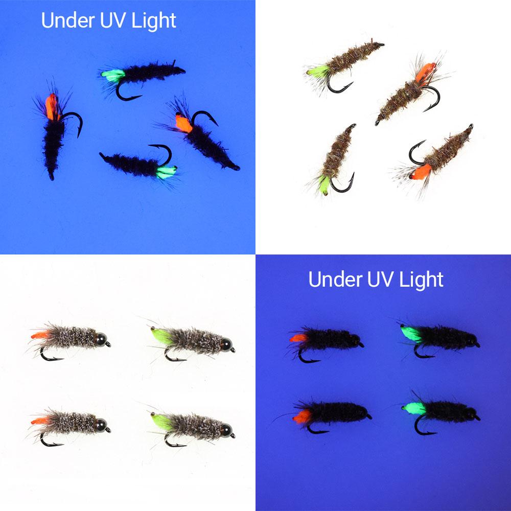 6 Stück #12 Widerhaken Hasenohr & Hirschhaar Dubbing Köcherfliegenlarve Nymphenfliegen mit 3,2mm Messingkopf Forelle Barsch Steelhead Angelköder