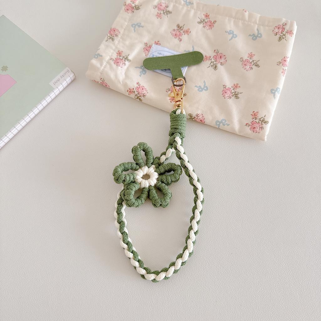 Ins Knit Colorful Flower Short Lanyard for Mobile Cell Phone Hand Wrist Strap Double Color Contrast Universal Rope Accessories