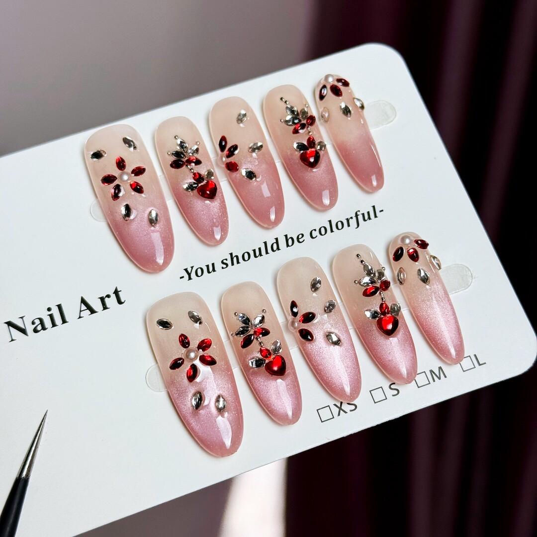 High-End Pink Glitter Rhinestone French Nail Art Stickers XS Extra Small