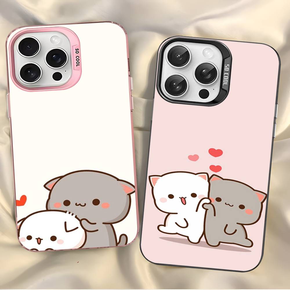 Cartoon Cute Cats Phone Case For iPhone 17 16 15 14 11 12 13 Pro Max Plus Pro Colored Silver Cover