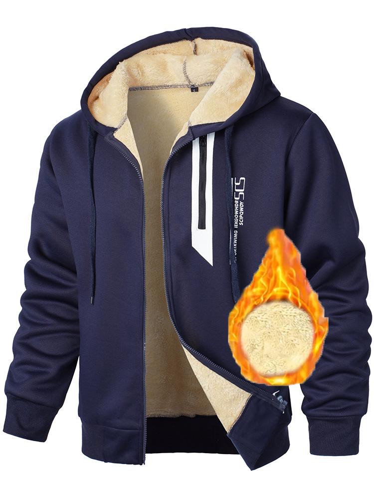 Men's Digital Print Velvet-Lined Hoodie, Autumn/Winter Zipper Cardigan