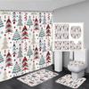 Niedlicher Schneemann-Weihnachts-Duschvorhang-Set, silberne Tannenzweige, Schneeflocken-Weihnachtskugeln, Badezimmer-Dekor, Teppich, Badematte, Toilettendeckelbezug