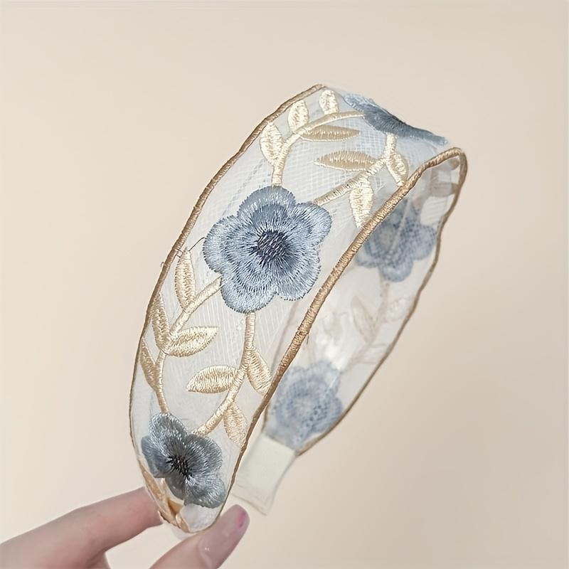 3 Piece Set Elegant Chiffon Embroidered Flower Headband – Sweet Floral Headscarf Hair Tie Women's Fashion Hair Accessories