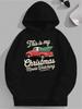 JPH 9 Hooded Sweatshirt Movie Watching Red Truck Retro Festive Illustration Holiday Season and Families Holiday Truck Tree Cute Ho
