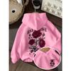 Children's Back Red Rose Flower Print Hoodie Loose Casual Long-sleeved Spring and Autumn Children's Clothing