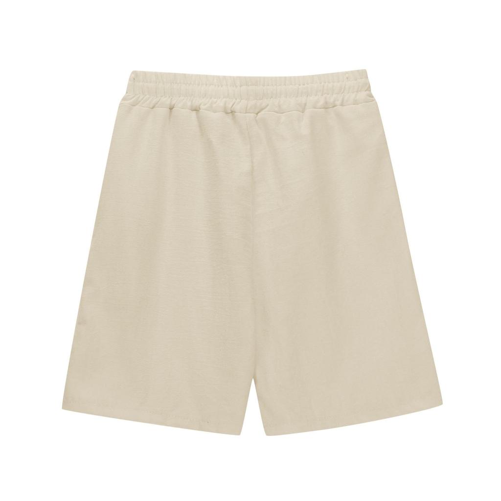 Summer Children's Fashionable Loose Cotton And Linen Casual Lace-up Five-inch Straight Pants