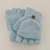 Solid Color Student Child Half Finger Thickened Writing Cycling Typing Cold-resistant Flip Gloves Coral Fleece Women Cold-proof and Warm