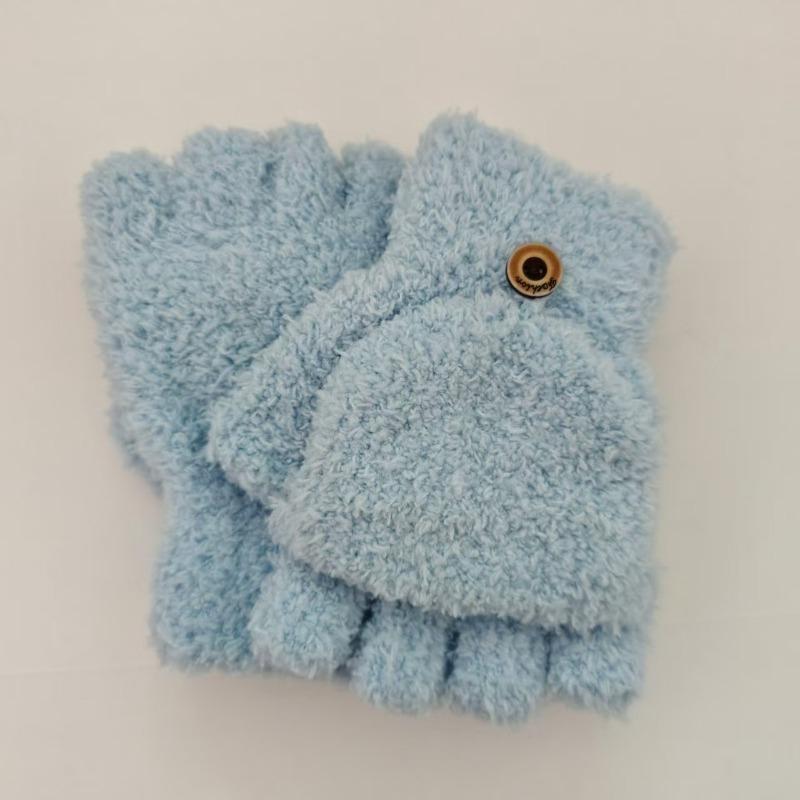 

Однотонные студенческие детские полупальцевые утолщенные перчатки для письма, езды на велосипеде, печати, холодостойкие перчатки-митенки из кораллового флиса, женские, холодозащитные и теплые average size светло-синий