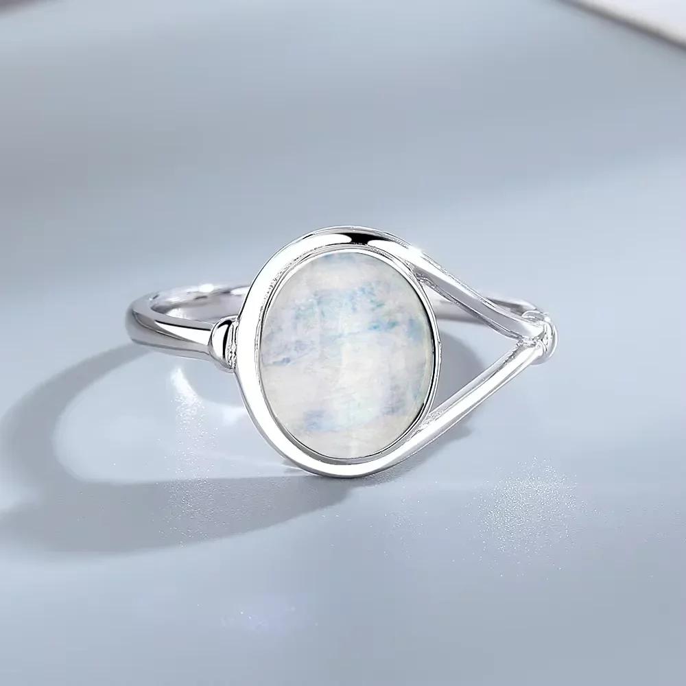 Sterling Silver Ring With Natural 10*14mm Moonstone Rings Oval Large Stone Vintage Fine Jewelry for Women Men