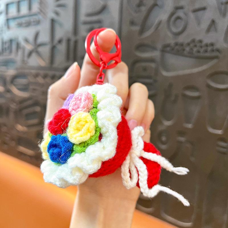 Handmaking Rose Bouquet Crochet For Gifts Knitted Mini Flower Bouquet For Bag Pendant Cute Bouquet Bag Charm