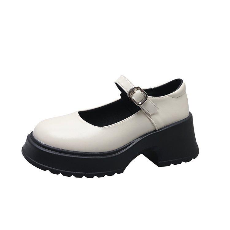 

Модные и удобные мягкие туфли Мэри Джейн, женские весенние туфли-одиночки с пряжкой One Word и черным круглым носком, британские туфли с неглубоким носком 40 бежевый