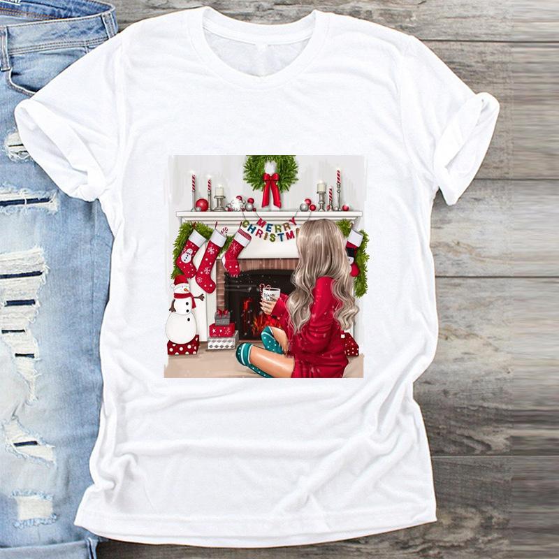 Fashion Cute Christmas Tree Graphics Women T-Shirts Summer Blouse Loose Short Sleeve Shirts O-Neck Tops Female Clothes