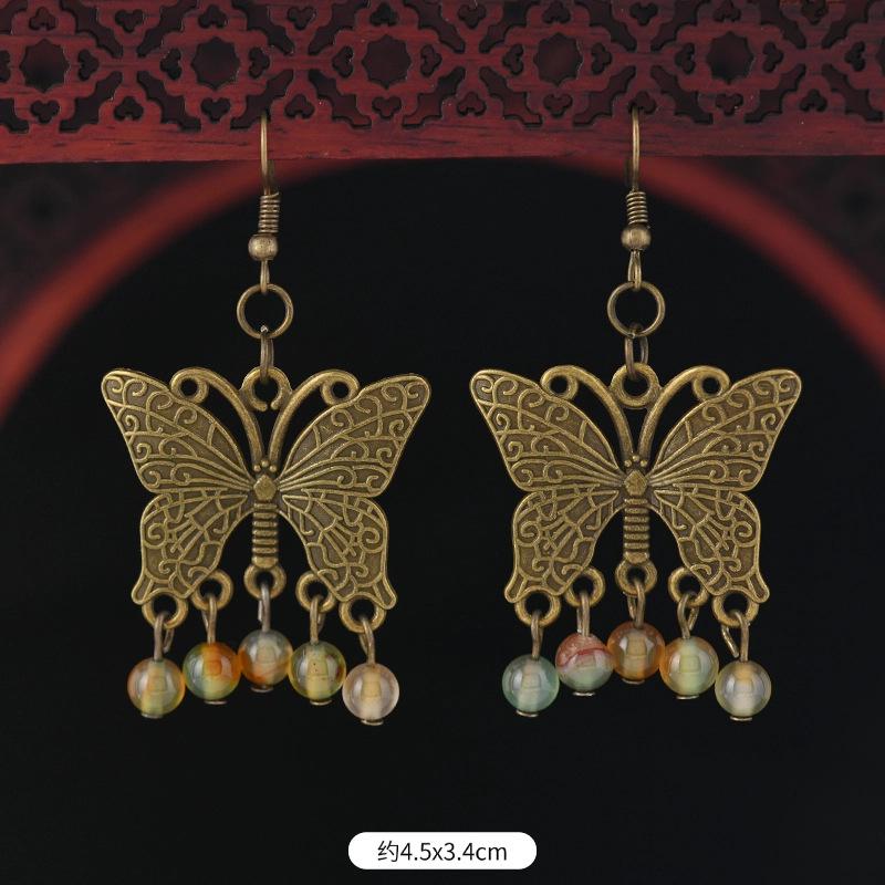 Retro butterfly fringed earrings niche design exotic long temperament high-end earrings women