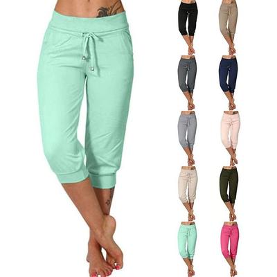 Womens 3/4 Length Trousers Capri Leggings Stretch Elastic Waist Sweatpants Workout Tracksuit Bottoms Running Jogger