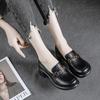 2025 spring and autumn new single shoes cowhide handmade foot cover round head lazy thick heel middle heel British style retro small single shoes