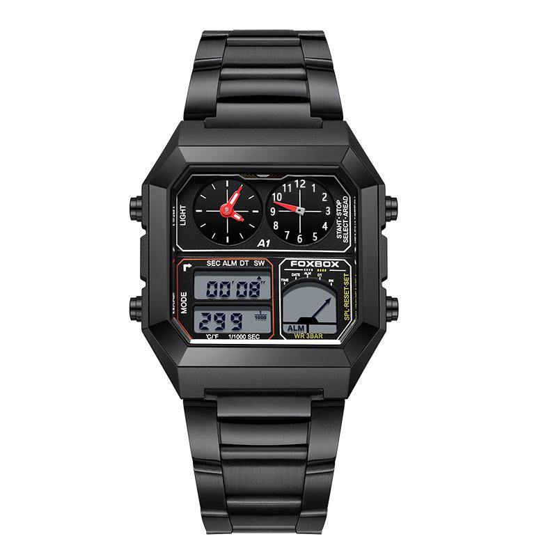 FOXBOX Men's Square Multifunctional Student Electronic Watch with Alarm and Waterproof Features