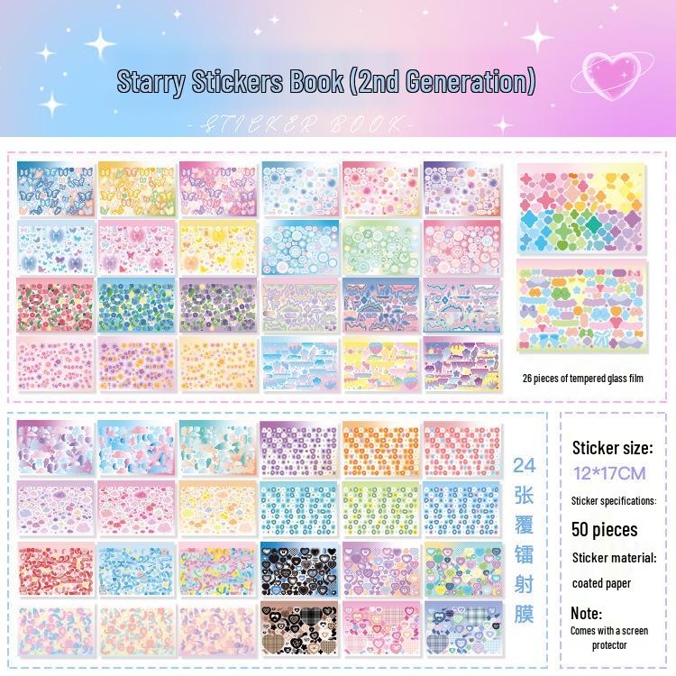 Yuxian Starry Sky Guka Coil Sticker Book: Cute Bubble Heart Decorative Stickers