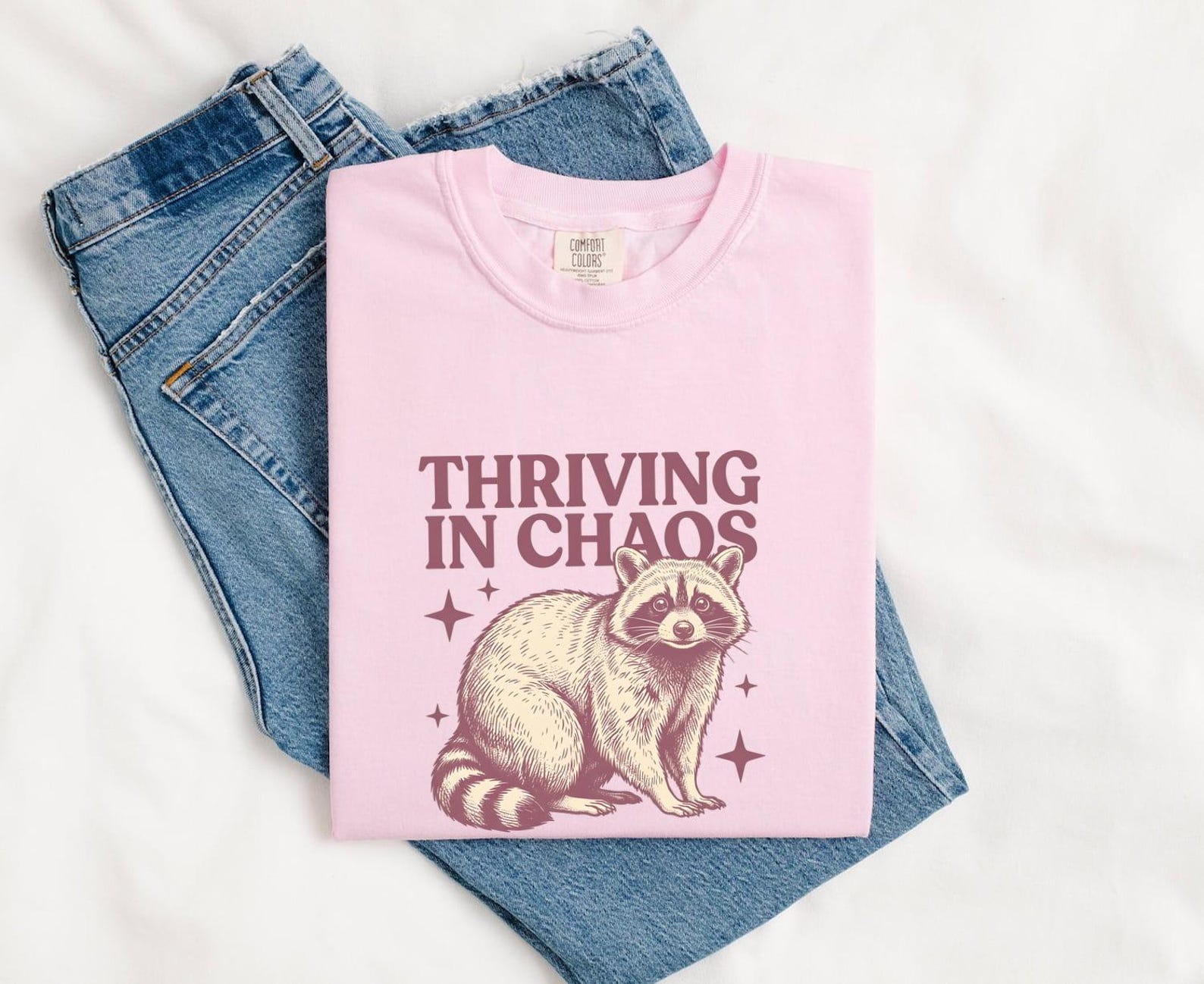 Raccoon Graphic Shirt Funny Animal Gift Women Vintage Tee Trash Panda T-Shirt Humor Fan Retro Tshirt Wildlife Graphic Hand Drawn Stars S
