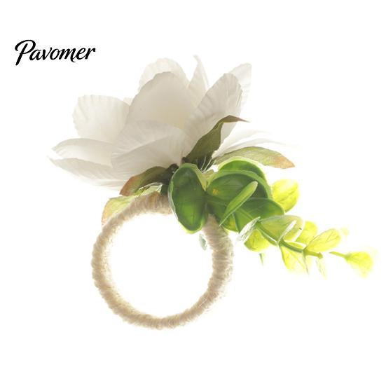 Woven Rope Napkin Rings Artificial Flower Ring Rustic Floral Holder with Faux Flax Holders Berries Elegant Farmhouse for Dining Table Decor