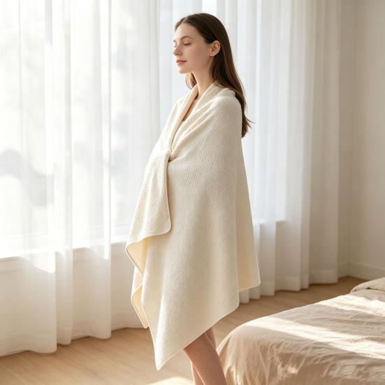 Lightweight Wearable Spa Robe Waffle Microfiber Bath Towel, Quick Drying Towel with Snap Versatile Bathing Accessory for Travel Button, Soft