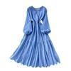 French Pink V-Neck Embroidered Ruffle Dress: Women's Autumn/Winter Waist-Cinching Long Dress