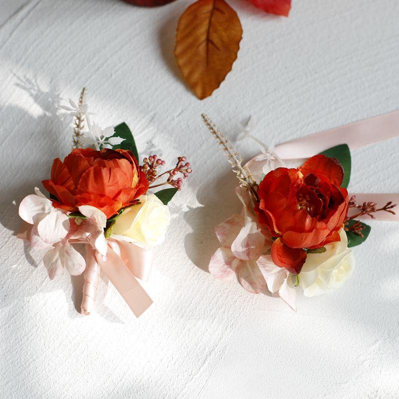 Umělé hedvábné květy růže Ženich Boutonniere Ženy Muž Špendlík Oblek Živůtek Svatba Knoflíková dírka Svatba Zápěstí Květina Party Dekor