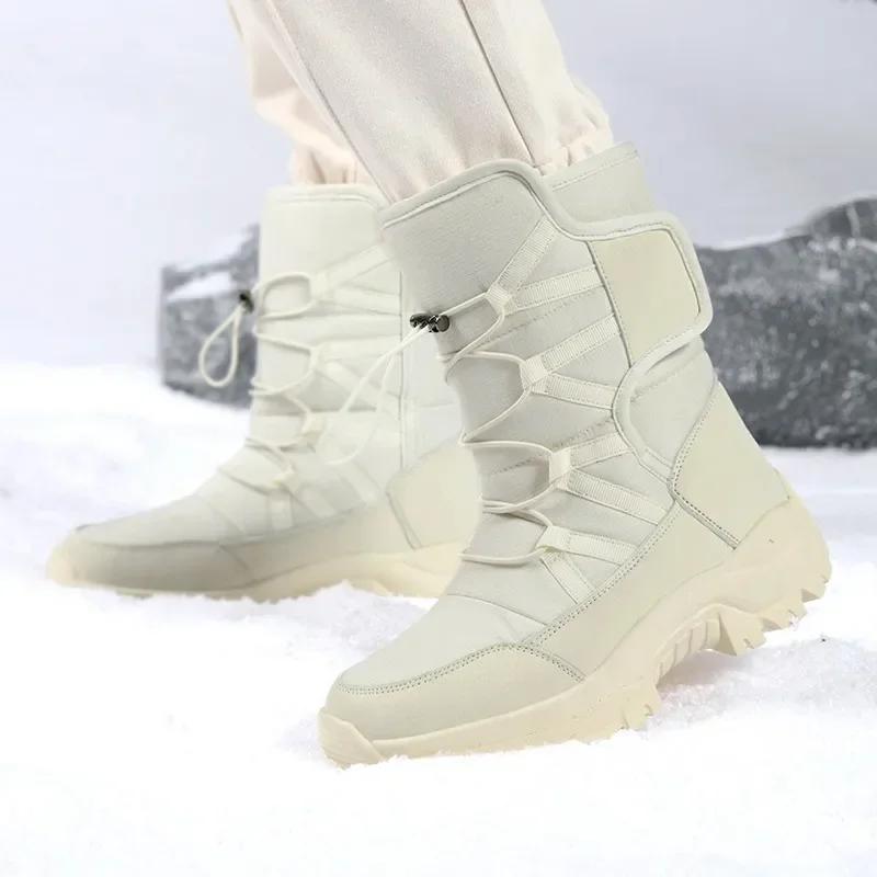 Fashion New Winter Women Boots Warm Plush Mid-Calf Women's Snow Boots Lace-up Outdoor Waterproof Hiking Boots Femme Size 42