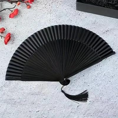 1pc Vintage Handmade Bamboo Folding Fan, Black Traditional Chinese Japanese Style, Lightweight for Wedding Photography Decor