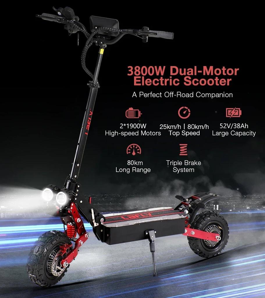 UE 2025 Nouveau RS7Hot Vente 3800W 52V 38AH Scooter Électrique Double Moteur Vitesse Maximale De 80KMH Plage Maximale De 60-70KM Pliable E Scooter