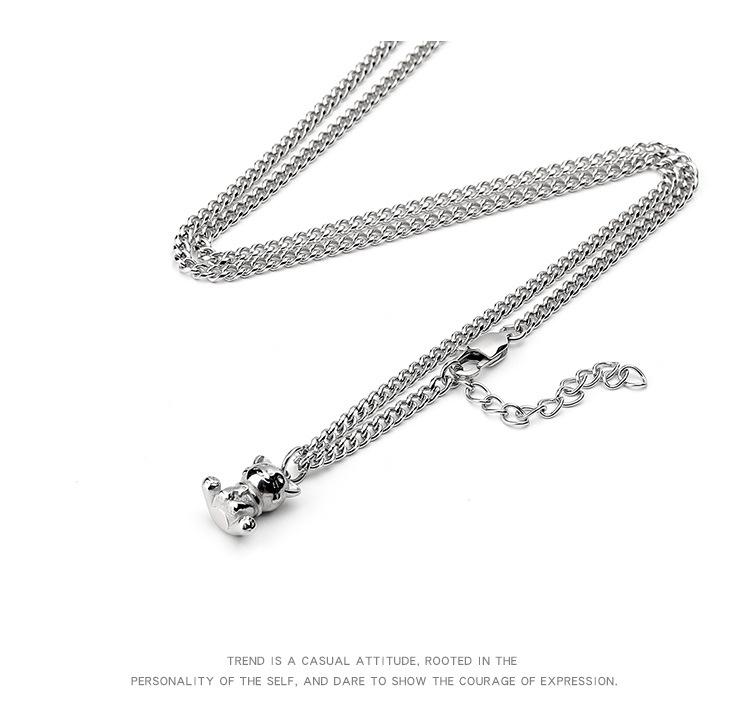 Trendy Titanium Steel Kitten Necklace: European & American Hip-Hop Style, Unisex Pendant Chain for Couples
