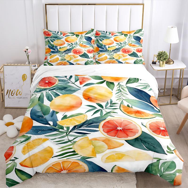 3pcs Citrus Fruits Quilt Set, Soft and Comfortable Bedroom