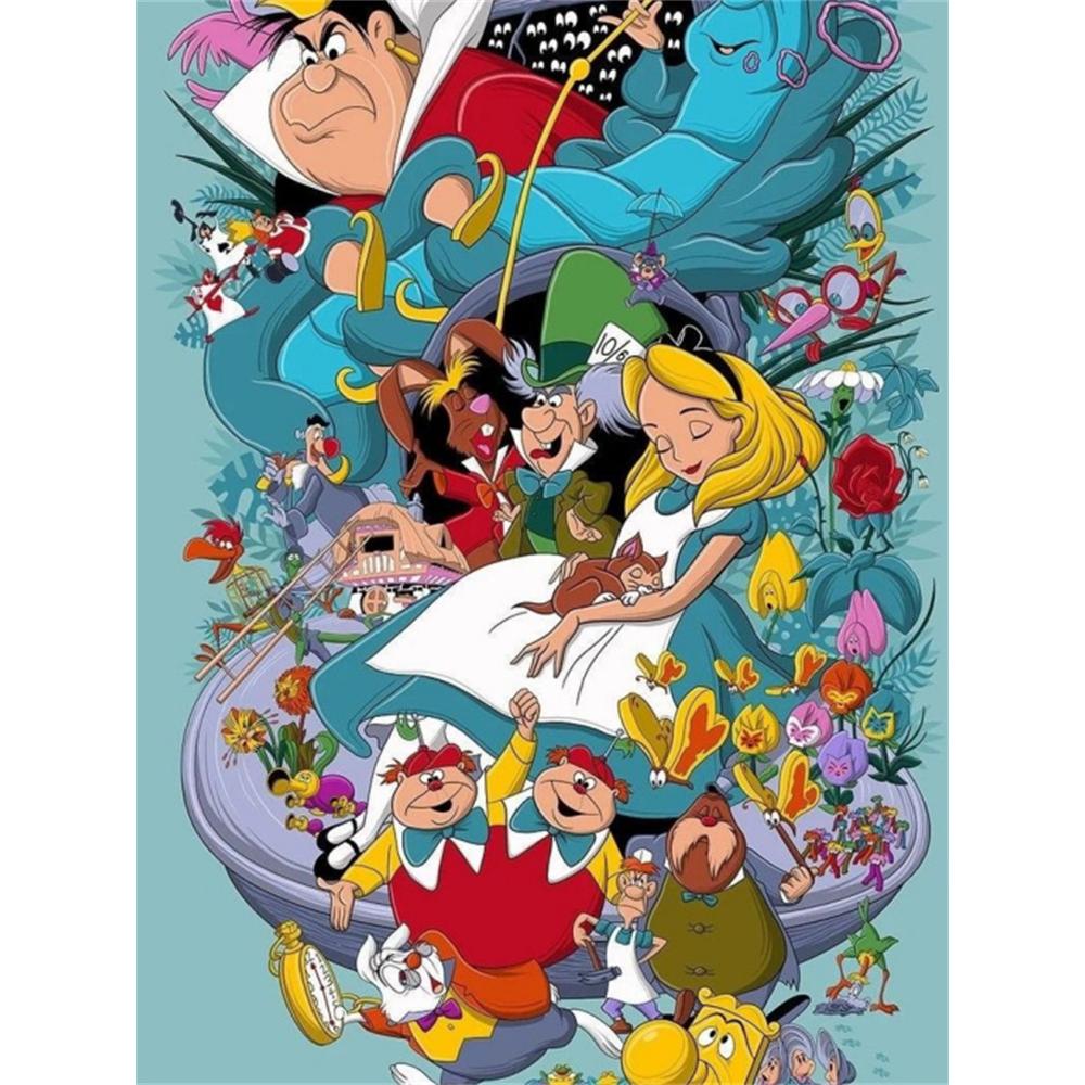 

Disney 5D DIY Diamond Painting Alice in Wonderland Illustration Cartoon Full Diamond Mosaic Diamond Painting Art Wall Decoration Craft Set Round 20x30cm