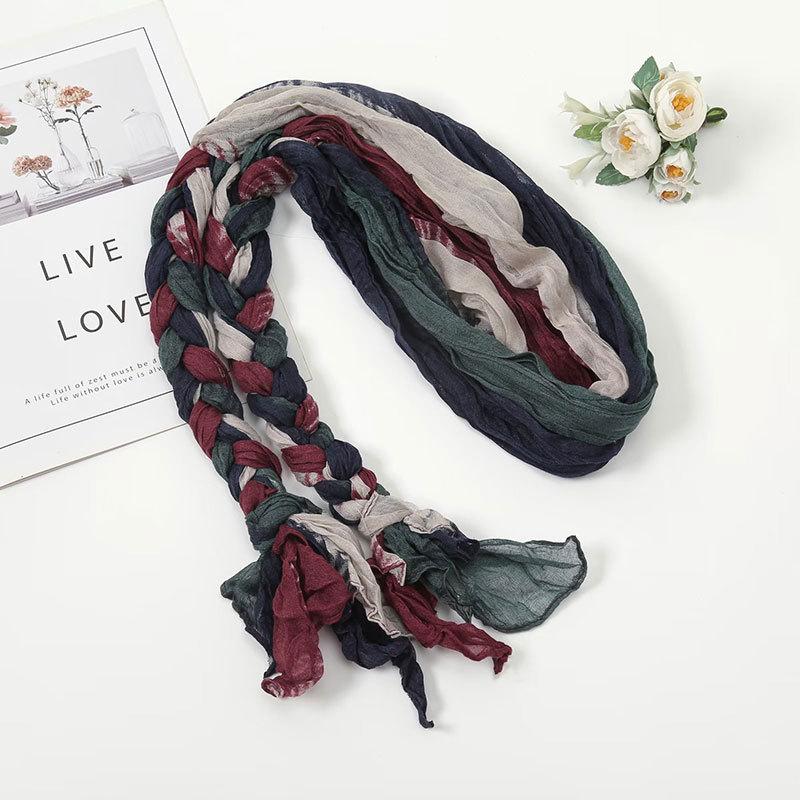 Women's Pliced Wrinkled Braided Scarf Versatile Sunshade and Sunscreen Scarf Travel Photography Scarf