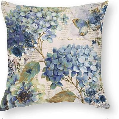 Short Plush Floral Pillowcase Blue Decorative Pillow Cover Flower Farm Cushion Cover Home Sofa Decoration