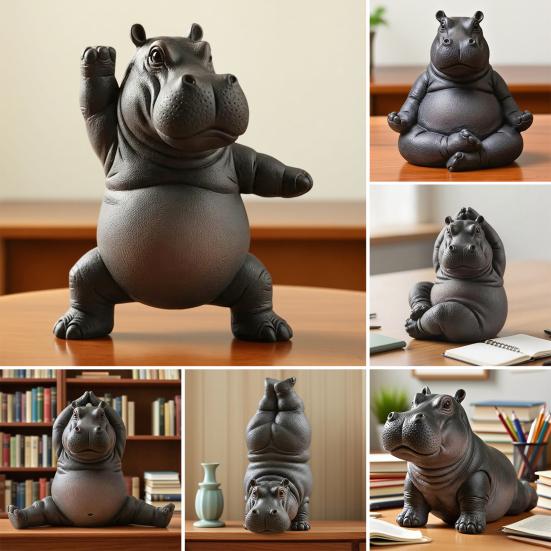 

Yoga Master Hippo Figurine Handcrafted Clumsy Yoga Hippopotamus Ornament Zen Meditation Hippo Statue for Home Office Decor Yoga Lovers Gift F