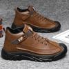 Herr utomhus läderskor höga utomhusstövlar mångsidiga trendiga herrskor vinter sammet termiska bomullsskor Martin-kängor