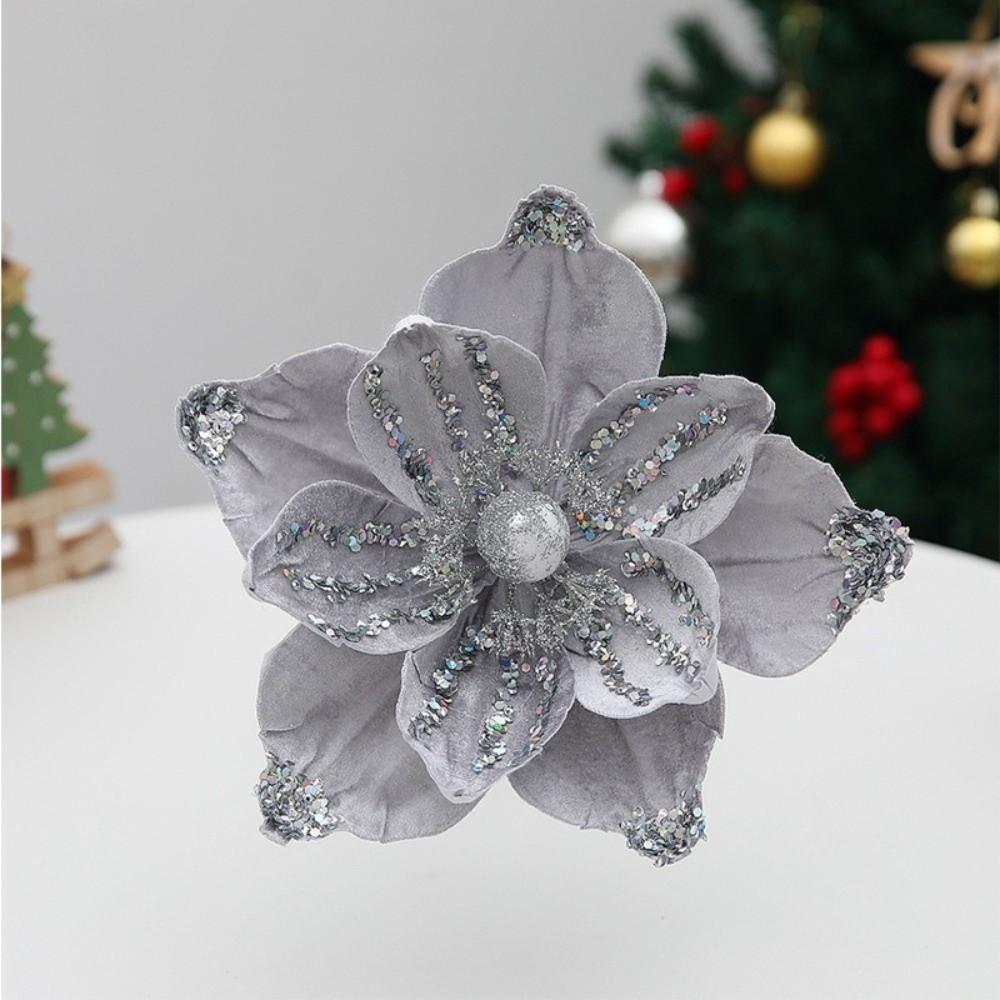 Sequin Artificial Poinsettia Glitter Flower 21cm 3D Simulation Magnolia  Wedding Party Decoration