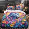 3D Printed Premium Oil Painting Dolphin Duvet Bedding Set, Children's Adult Bedding Set, Zipper with Pillowcase Bed Set, Double