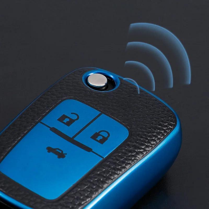 Leather Car Folding Key Case Cover for Chevrolet Cruze Aveo Trax Sail Malibu Captiva Opel Vauxhall Astra J Corsa Insignia Mokka