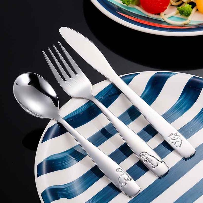3-15Pcs Kids Silverware Set Stainless Steel Kids Fork Spoon And Cutter Set Funny Dinosaur Flatware Set Outdoor Tableware