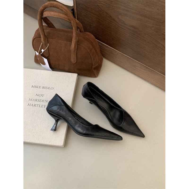 2025 spring and autumn new fashion versatile stiletto high heels single shoes women's shoes suede French pointed