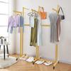 6-Arm Gold Iron Clothing Display Rack, Garment Retail Rack with Smooth Rolling Wheels,Adjustable Height Shirt Display Rack