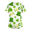 Women's Fashion Short-Sleeve Sleeve St. Patrick's Day Print V-Neck Pocket Workwear Top
