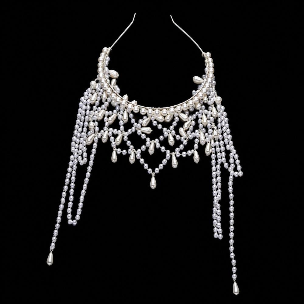Tassel Wedding Headpiece Handmade Imitation Pearls Hair Accessory Headband Wedding Party A
