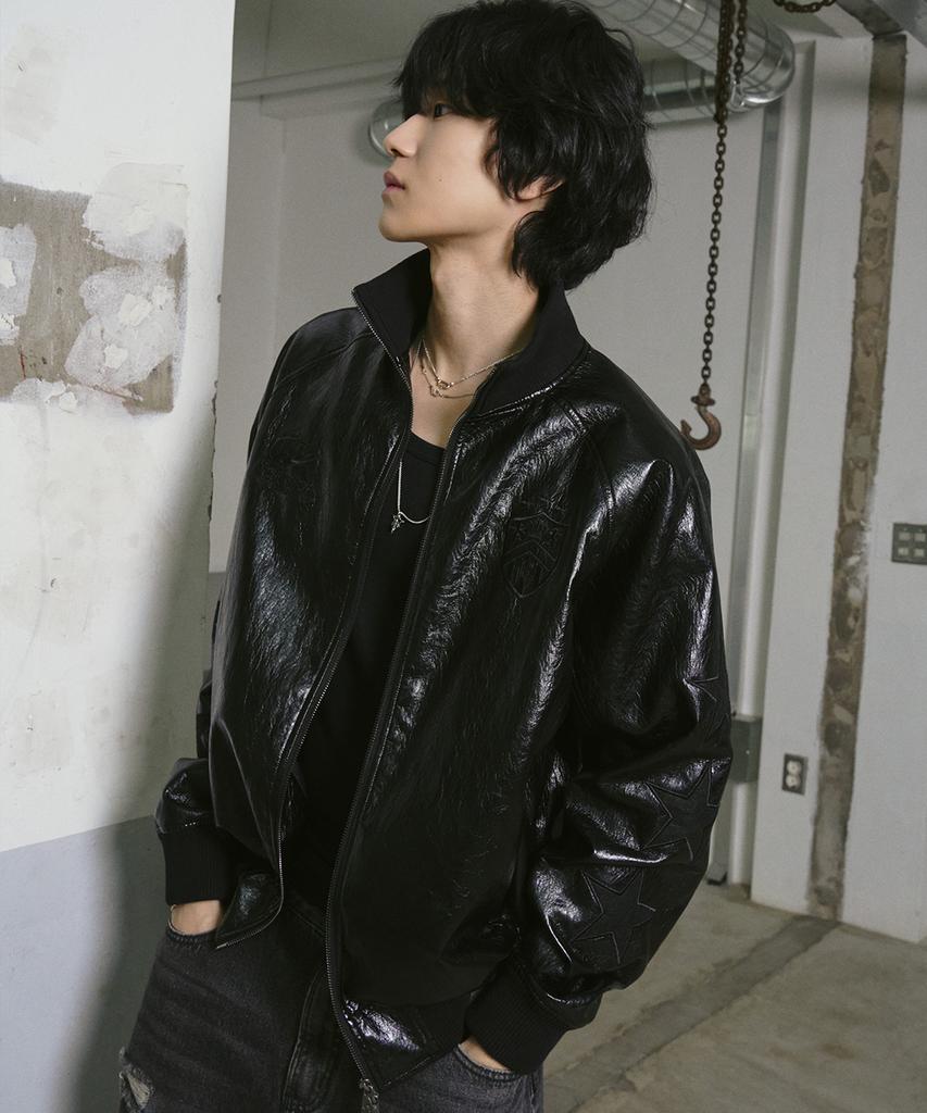Travel Star Sleeve Synthetic Leather Jacket Black