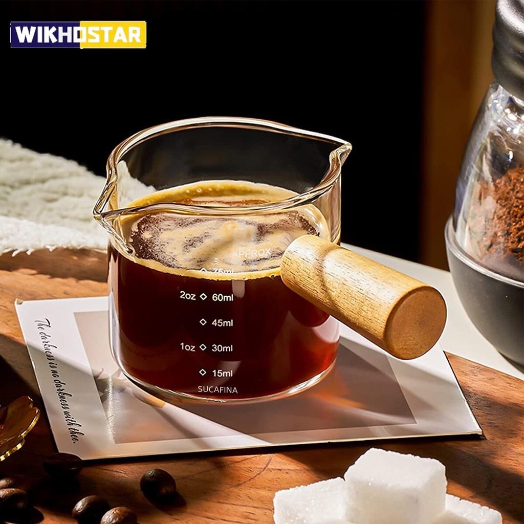 75ml tepelně odolná skleněná odměrka na espresso Skleněná konvička na mléko s dvojitým/jednohrdlovým nádechem a rukojetí Skleněné odměrky s váhou