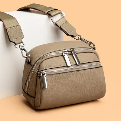 Hochwertige echte Lederfrauen Frühling und Sommer neue Ochsenledertasche klassische Doppelreißverschluss einzelne Schulter Umhängetasche Handtasche