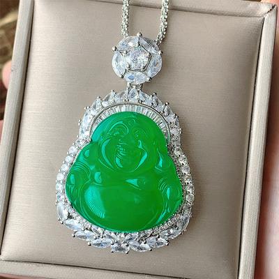 Bijoux Gourd Bouddha Gong Collier Pendentif Calcédoine Verte Ping An Gourd Collier Bouddha Maitreya Calcédoine Femme
