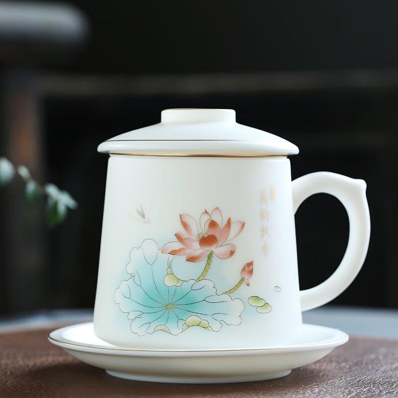 Thousand Li Rivers and Mountains Unglazed White Porcelain Teacup & Tea Caddy Gift Set