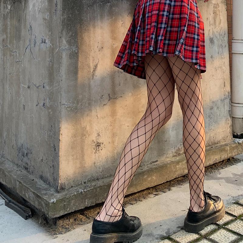 Spring And Autumn Retro American Asymmetrical Pure Desire Wind Hole Mesh Socks Explosive Subculture Personality Millennium Spice Girls Stockings